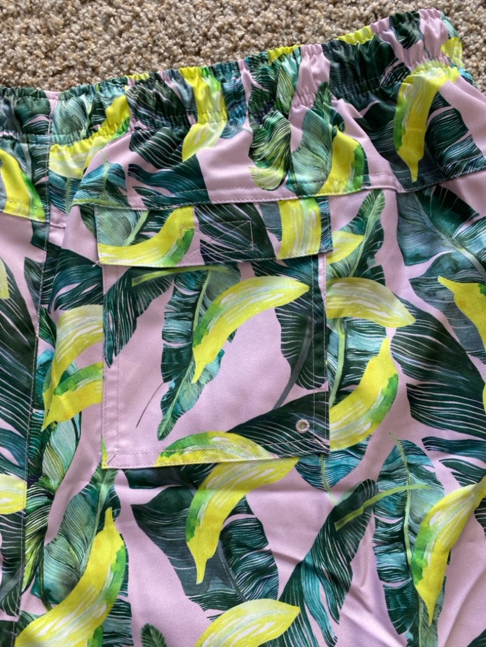 DSG Pink Tropical Leaf Print Swim Shorts with Yellow Accents XXL